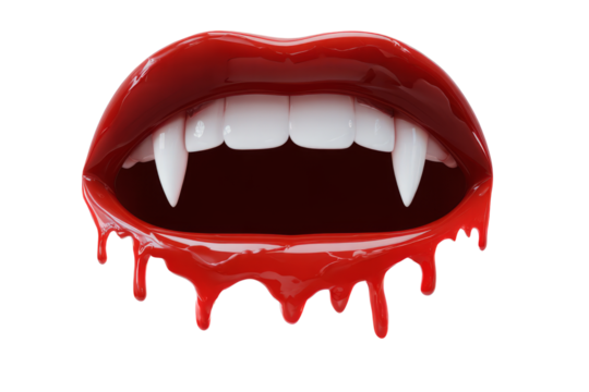 Glossy vampire lips with dripping red blood - Powered by Adobe