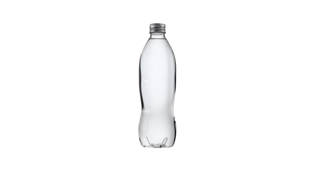 Water bottle with metallic cap isolated on pure white background in modern minimal realistic design
