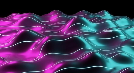 Experience vibrant neon waves in a stunning 3D landscape, perfect for modern tech and design projects