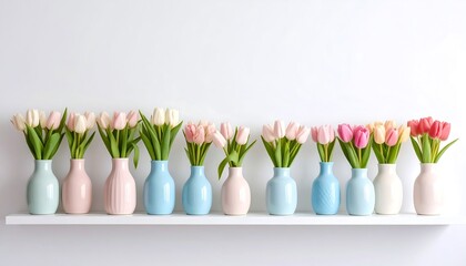 Spring tulips in pastel vases