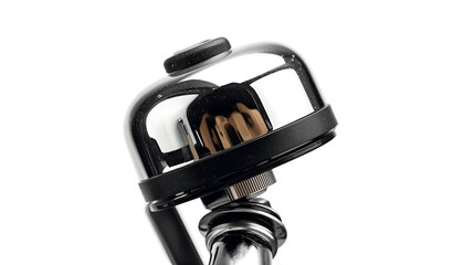 Obraz premium Bicycle bell with metallic reflections isolated on pure white background in modern minimal design 