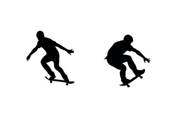 two skateboarders performing tricks in dynamic poses silhouette