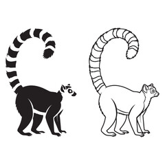 Classic Lemur Silhouette & Lemur Lineart – Lemur Vector Artwork with Traditional Form – Black Vector of Lemur – Vector Set of Lemur
