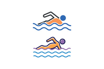 swimmer in water with waves depicted in silhouette