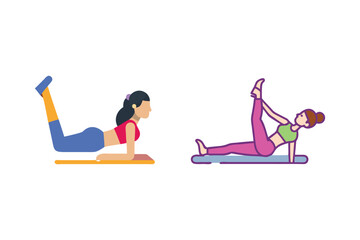 women performing yoga exercises with distinct poses silhouette