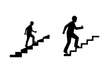 two figures ascending stairs in dynamic poses silhouette