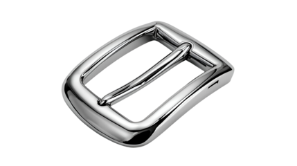 Metallic shoe buckle with reflective surface isolated on pure white background in modern realistic design
