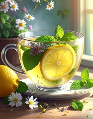 Delicate lemon tea in a cup