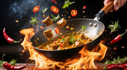 Flying Curry in Flaming Wok