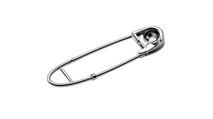 Metallic safety pin with realistic shine isolated on pure white background in modern minimal design
