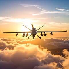Fototapeta premium Drone aircraft, sunrise, clouds