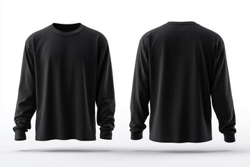 Mockup of a plain black short sleeve t-shirt front and back view, isolated on white studio background, perfect for apparel design and fashion showcase