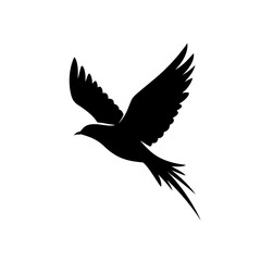 Flying Bird Silhouette Icon – Black Dove in Flight Illustration