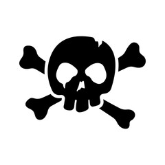 Skull and crossbones icon. Black silhouette. Front view. Vector simple flat graphic illustration. Isolated object on white background. Isolate.