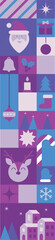 Modern Winter Bauhaus Christmas Vertical Banner with Geometric Holiday Icons in Blue and Purple