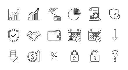 Fototapeta premium Financial and business icons hand drawn style for presentation and infographic elements vector