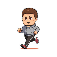 A man/boy is doing a jogging or easy run chibi illustration