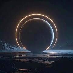 Cosmic orb in ethereal landscape