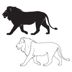 Sharp Lion Silhouette & Lion Lineart – Lion Vector Design Featuring Clean Edges – Black Vector of Lion – Vector Set of Lion