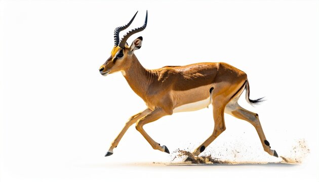 Antelope with slender body golden fur curved horns and fast running wild mammal animal isolated on white background
