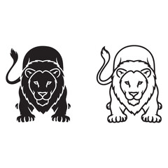 Refined Lion Silhouette & Lion Lineart – Lion Vector Graphic with Elegant Linear Details – Lion Illustration – Silhouette and Lineart Set of Lion