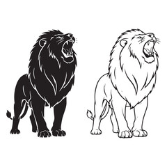 Classic Lion Silhouette & Lion Lineart – Lion Vector Design with Bold Outline Form – Black Vector of Lion – Vector Set of Lion