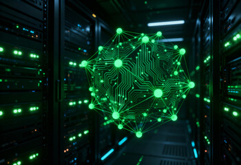 Abstract Green Blockchain Network with Circuit Board Patterns