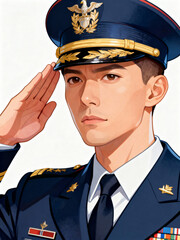 Military Officer Saluting in Ceremonial Uniform