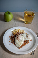 Gourmet Buckwheat with Poached Egg and Cheese Mousse Minimalist Culinary Photography.