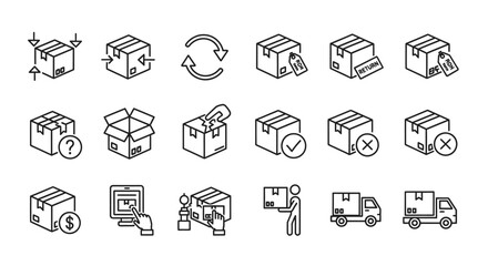 Set of isometric icons representing logistics shipping and package handling services clearly and simply vector