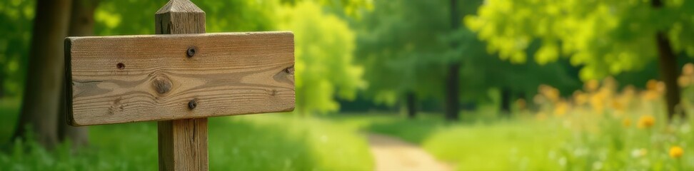 Rustic wooden signpost at summer trail intersection , natural, sign, outdoors