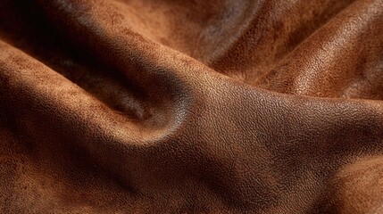 Soft brown leather is draped gracefully, highlighting its unique texture and sheen. Perfect for a variety of crafting and upholstery applications. Ideal for discerning artisans and designers.