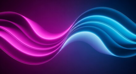ネオンピンクと青の鮮やかで輝く波が、モダンな雰囲気を作り出す, dynamic and flowing abstract background