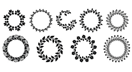 Collection of delicate hand-drawn botanical wreaths and floral circles for decorative designs vector