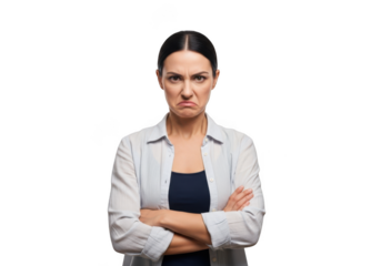 Annoyed woman with arms crossed studio portrait photography image stock photo isolated on transparent background