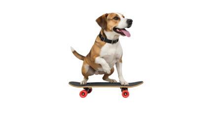 Happy beagle dog riding a skateboard isolated PNG with Transparent Background