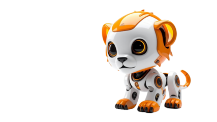 A robotic lion cub toy is ready to play and explore