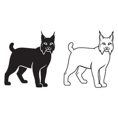 Flat Lynx Silhouette & Lynx Lineart – Lynx Vector Image Featuring Simplified Graphic Style – Lynx Illustration – Silhouette and Lineart Set of Lynx