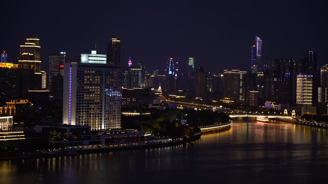 City at night in Liwan District, Guangzhou, China
