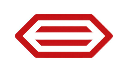 High quality photo of red hexagonal emblem with horizontal lines isolated on transparent background.