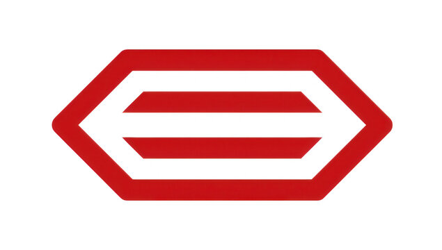 High quality photo of red hexagonal emblem with horizontal lines isolated on transparent background.