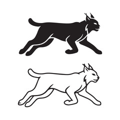 Defined Lynx Silhouette & Lynx Lineart – Lynx Vector Graphic with Clear Outlined Form – Black Vector of Lynx – Vector Set of Lynx