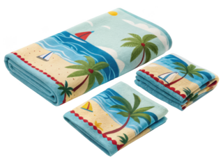 Folding towel set PNG summer towel PNG bath towel PNG travel towel PNG beach accessory PNG transparent background image