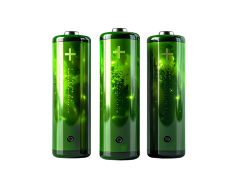 Green AA Batteries Set Isolated on Transparent Background PNG