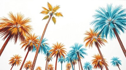 Vibrant palm trees in orange and teal hues