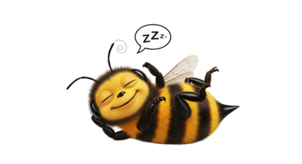 Cartoon bee sleeping and dreaming Zzz isolated PNG with Transparent Background