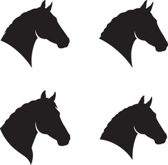 Four black horse head silhouettes facing right