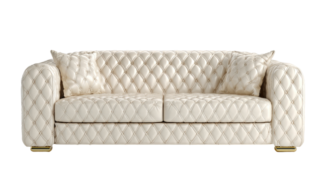 Cream leather sofa with diamond quilting.  Luxury,  modern design