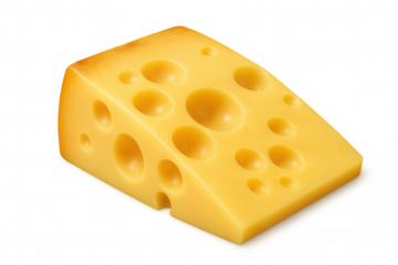 Swiss cheese wedge revealing distinctive round holes, translucent background highlighting textural dairy details
