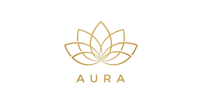 Minimalist Lotus Flower Beauty Logo &ndash; Elegant Golden Lotus Symbol on White Background
